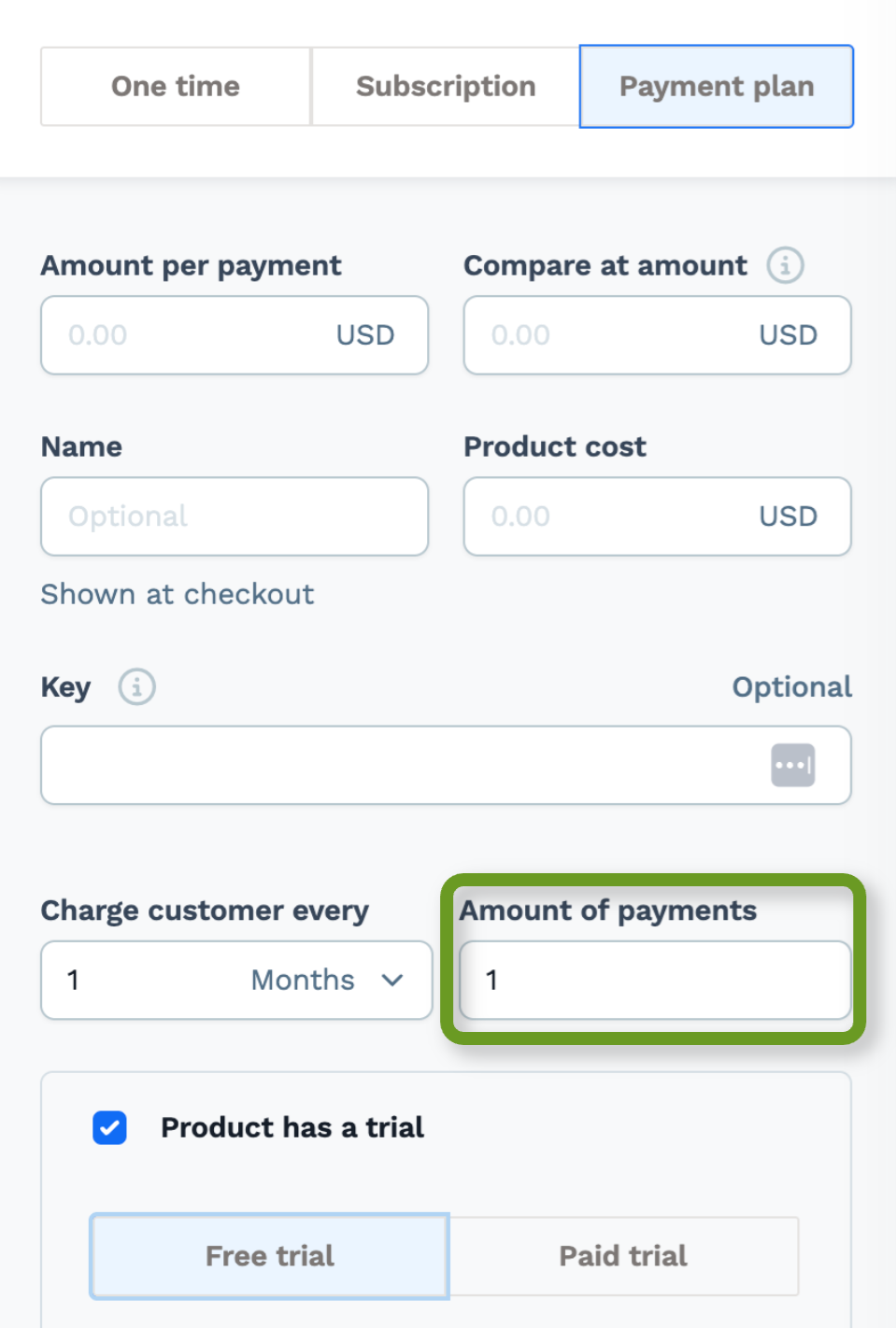 Payment Plan Settings Interface